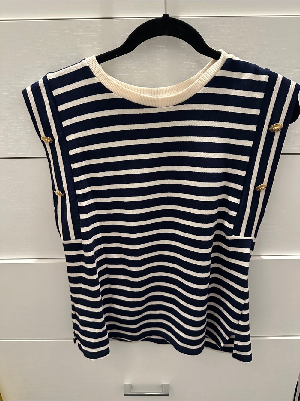 Zara Navy and Cream Striped Sleeveless Knit Tank